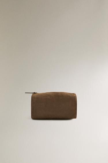 LEATHER WASH BAG - Khaki Green by Zara