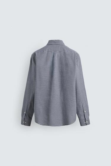 CHEMISE À CARREAUX EN COTON - Bleu / Blanc de Zara - Image 7