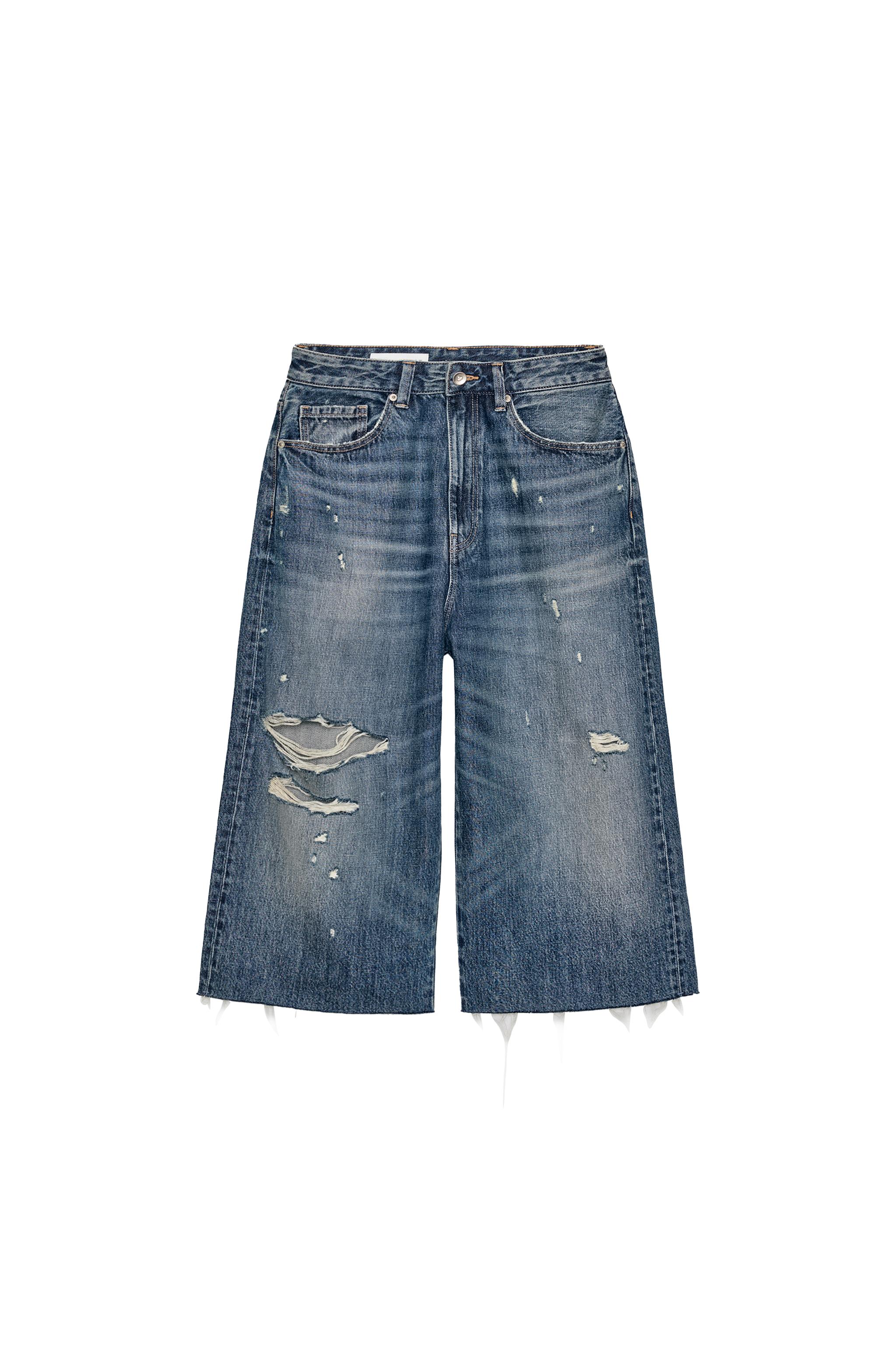 TRF RIPPED MID-WAIST DENIM JORTS BERMUDA SHORTS