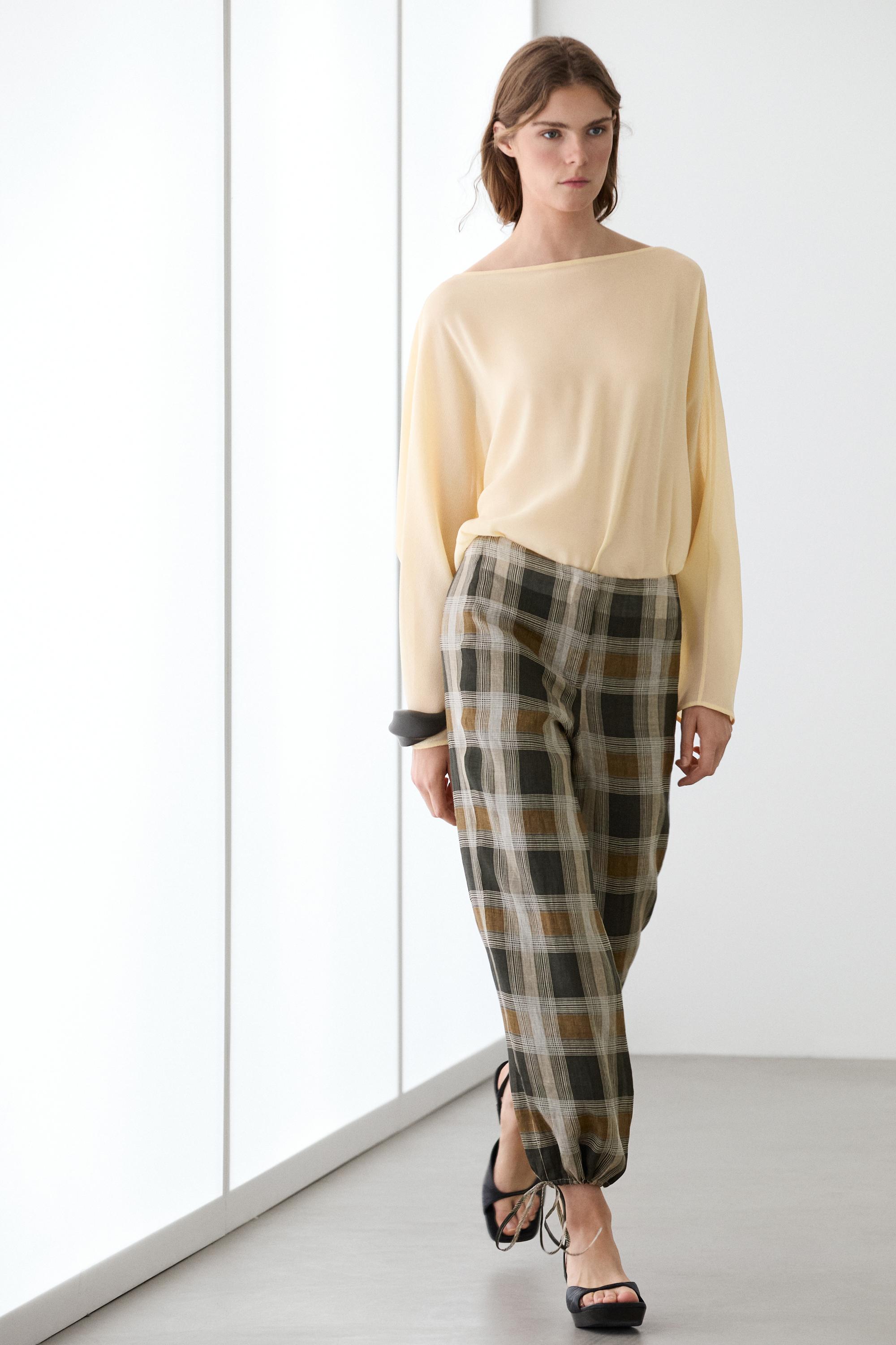 Check print sarouel trousers