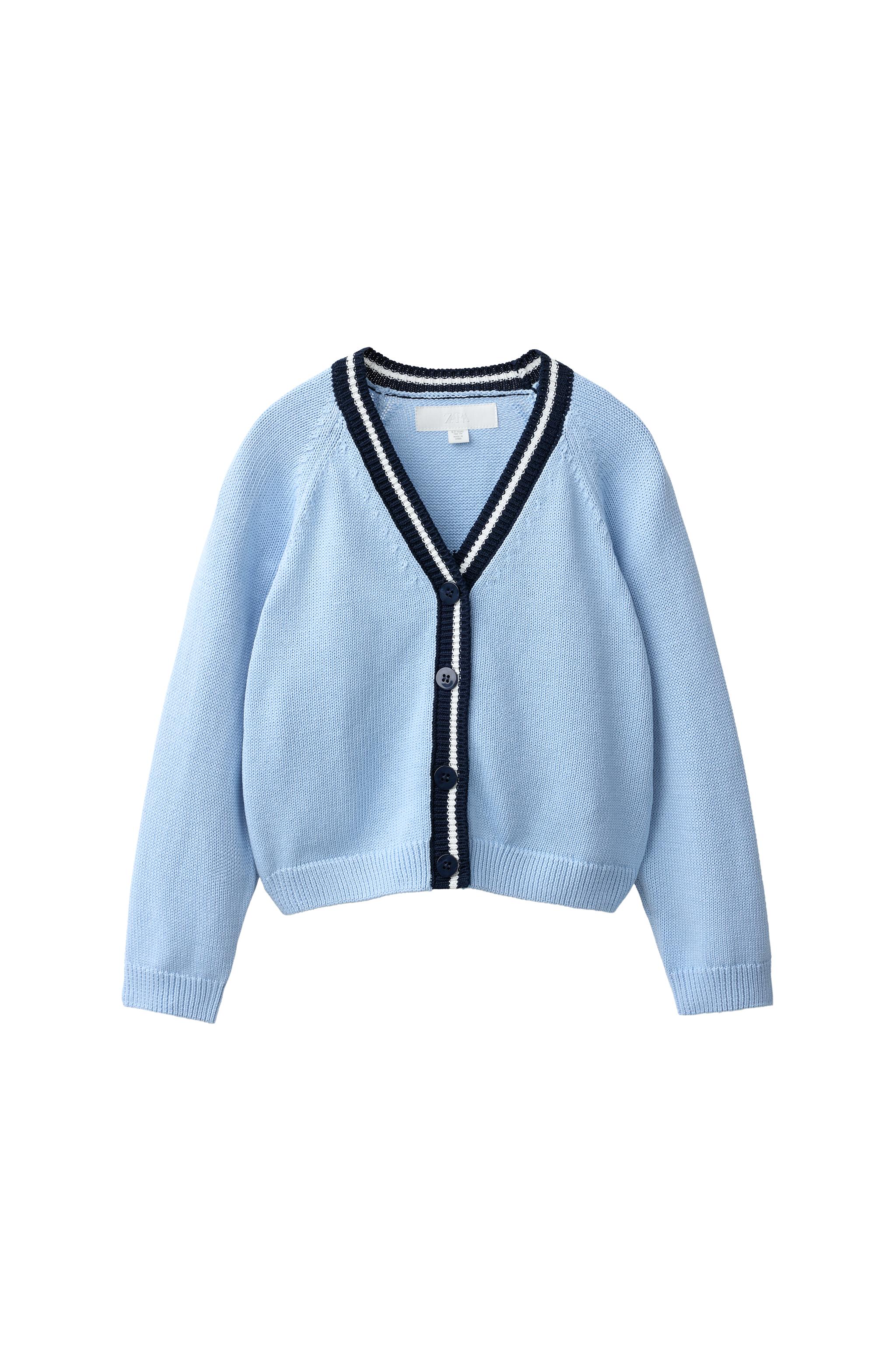 新品　送料無料　ZARA フーデッドニットカーディガン　ブルー　Sサイズ コントラストパイピングニットカーディガン - ブルーイッシュ | ZARA