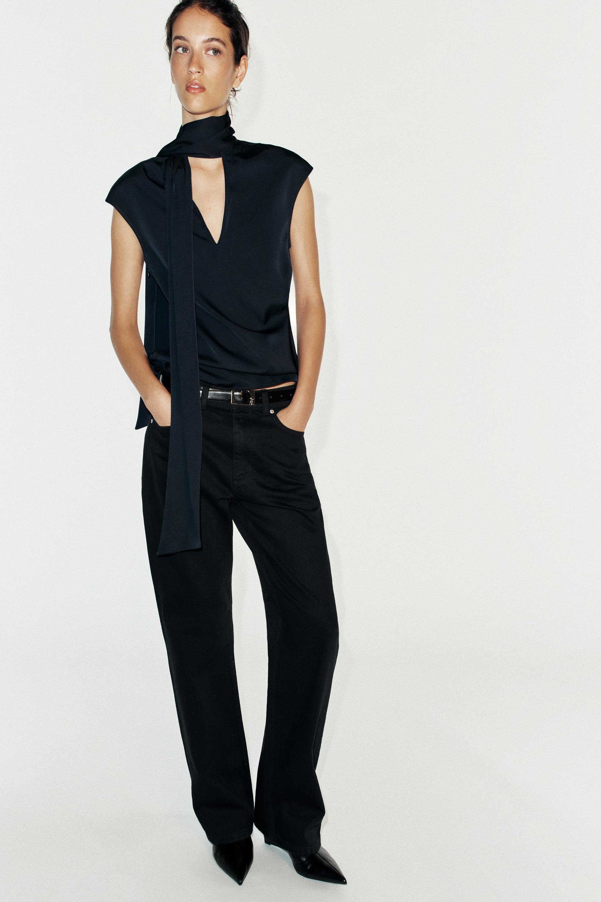 BOW SLEEVELESS TOP — Navy blue