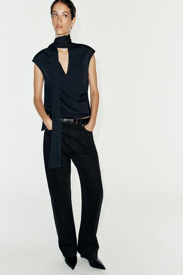 TOP SANS MANCHES AVEC NŒUD - Bleu marine de Zara - Image 0