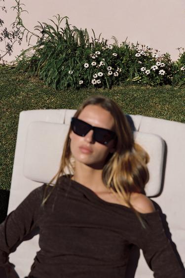 TOP ASYMÉTRIQUE PIQUÉ - Marron foncé de Zara - Image 4