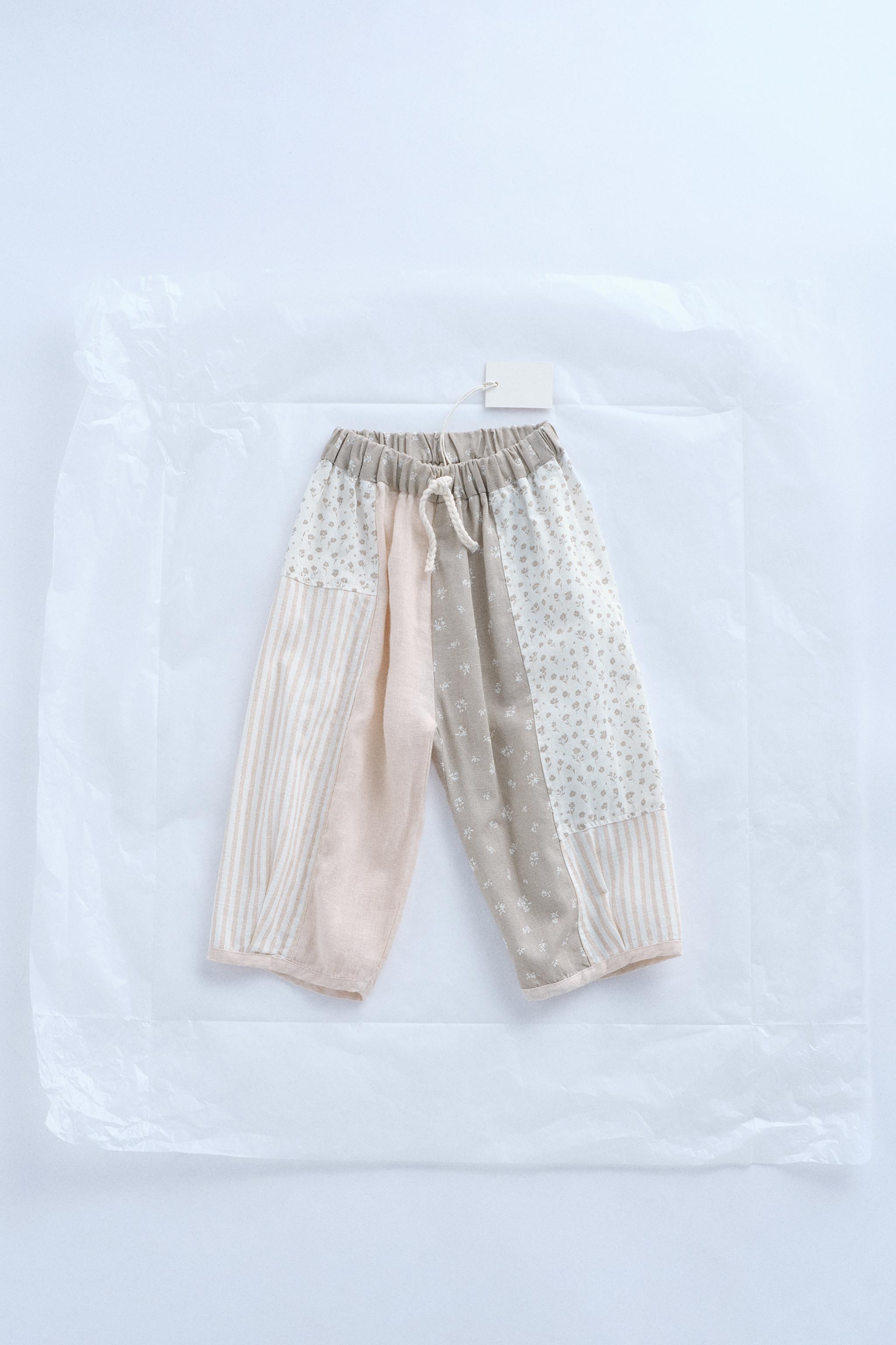 ZARA TIMELESS - 100% LINEN PATCHWORK BAGGY PANTS - Beige