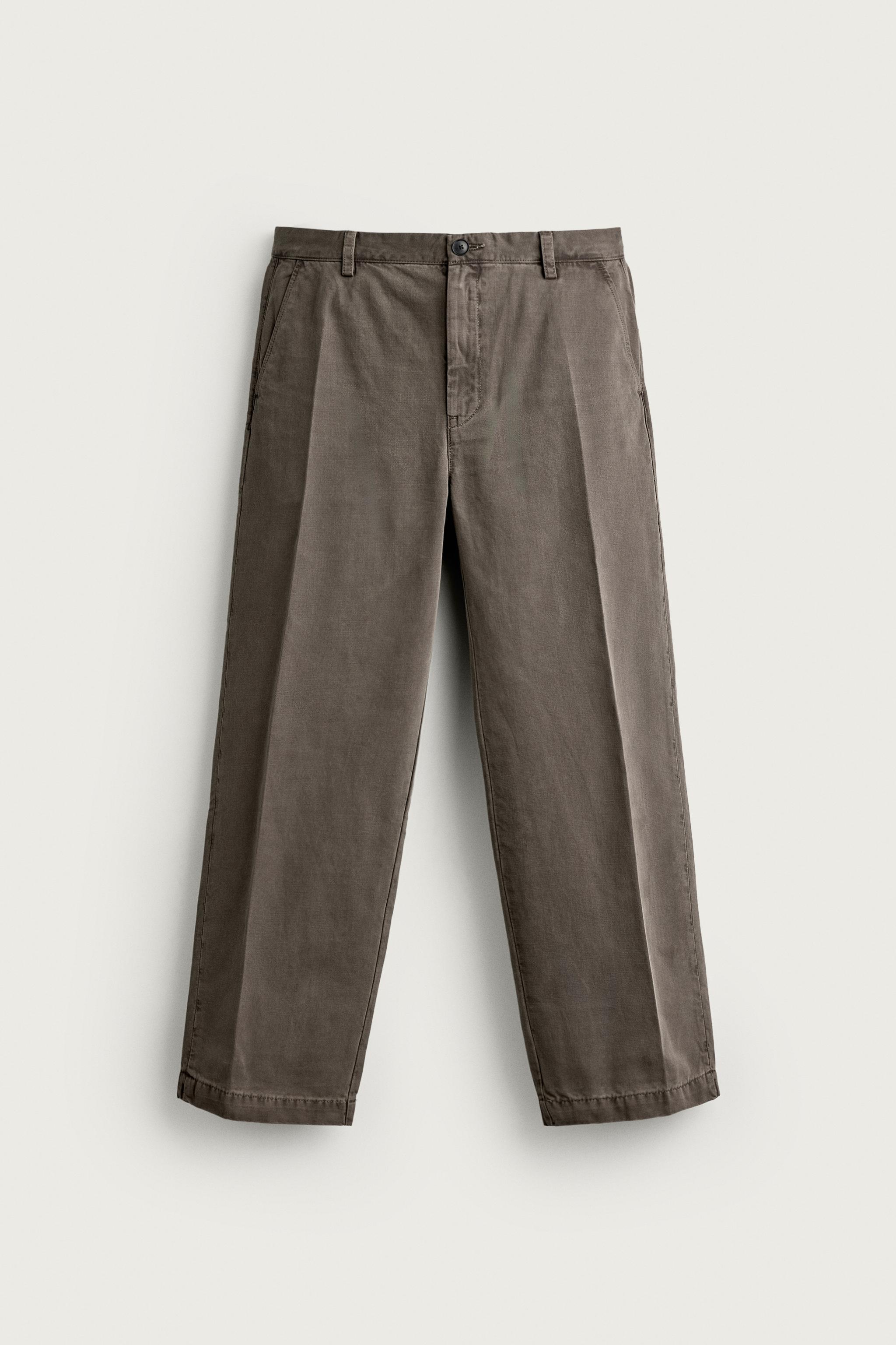 RELAXED-FIT WASHED CHINO PANTS — Brown