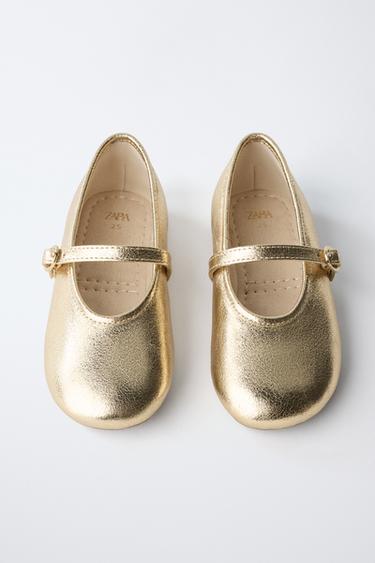 METALLIC BALLET FLATS - Gold by Zara - Image 3