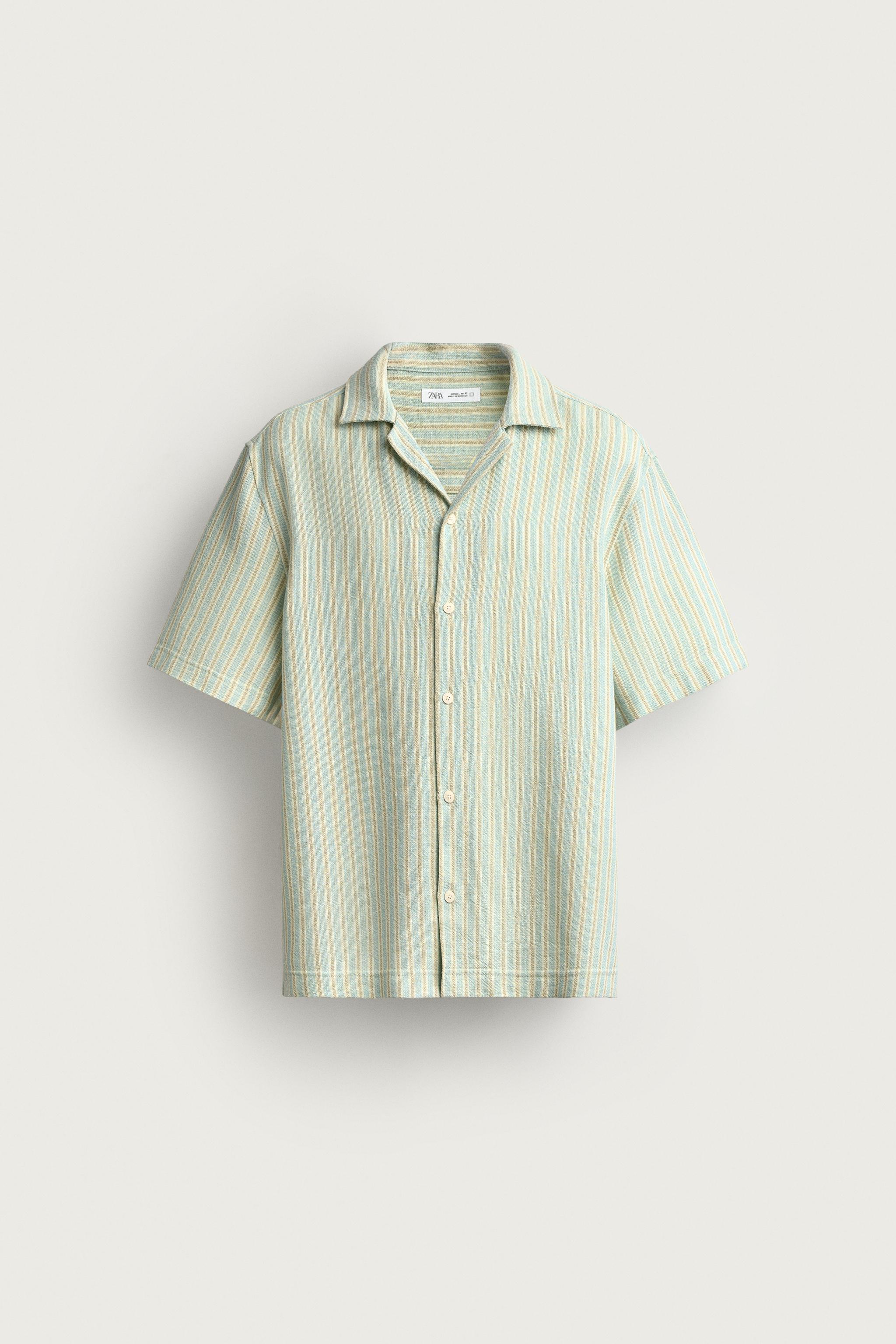 REGULAR FIT STRIPED JACQUARD SHIRT — Sea green