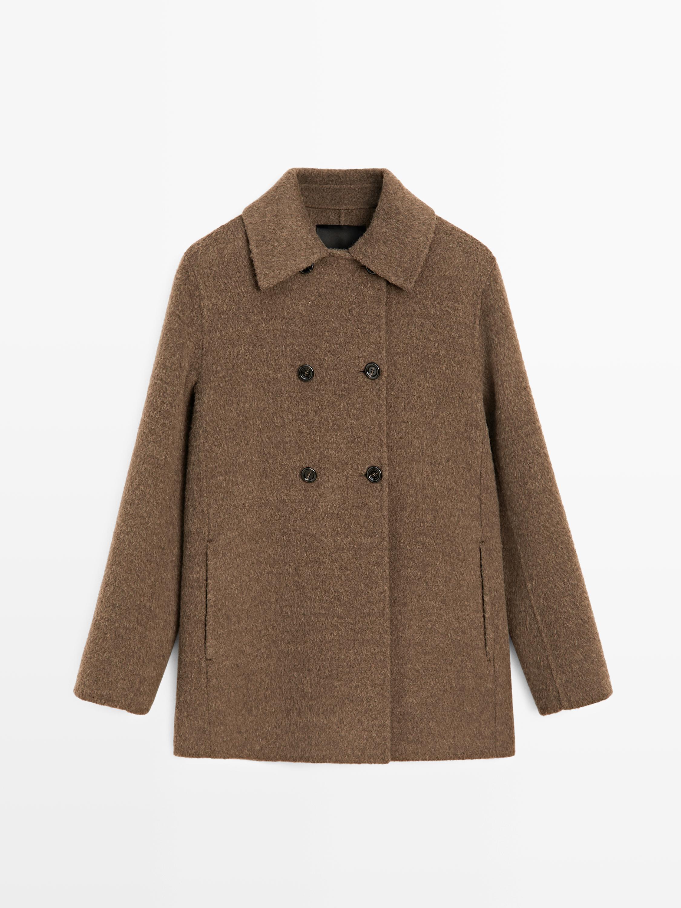 Double-breasted wool blend coat