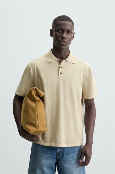 KNITTED LINEN BLEND POLO SHIRT - Beige by Zara