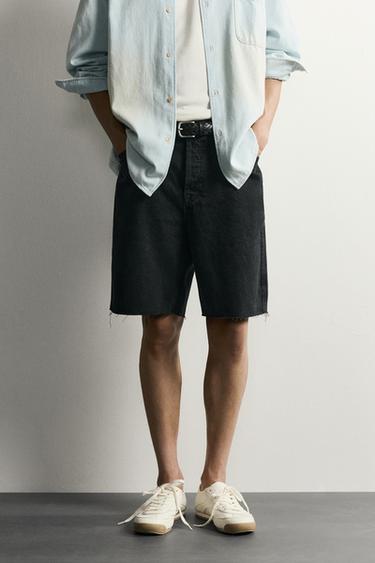 Zara 直筒牛仔短褲 - 黑色