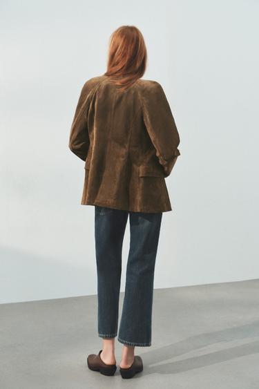 FITTED 100% LEATHER SUEDE JACKET - Light khaki by Zara - Image 2