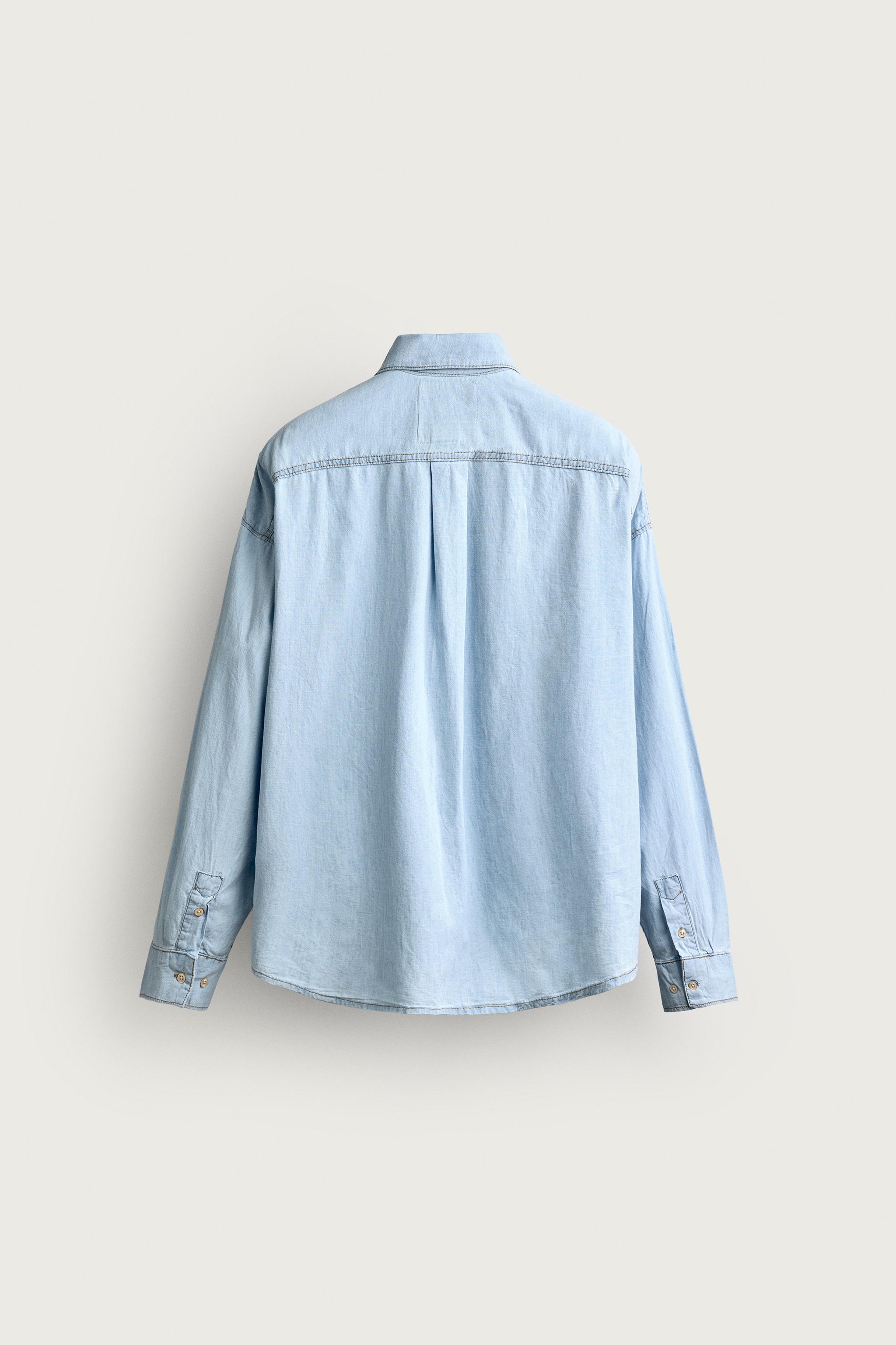 Мужские рубашки Zara LIGHTWEIGHT WASHED DENIM SHIRT — фото 7