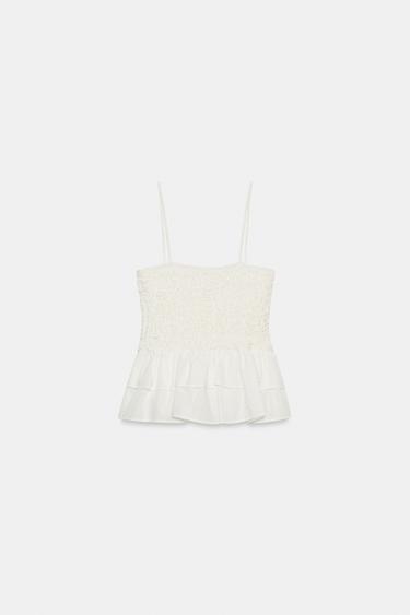 TOP NID D'ABEILLE PÉPLUM - Blanc de Zara - Image 4