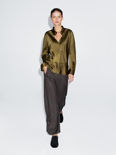 Zara Satin shirt with batwing sleeves - Mid-green - Image 0