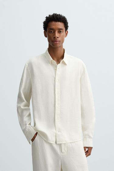 CHEMISE COUPE DÉCONTRACTÉE 100 % CHANVRE - Blanc cassé de Zara - Image 1