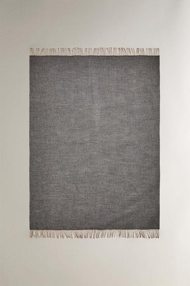 WOOL AND ALPACA THROW - Blue / Grey by Zara - Image 1