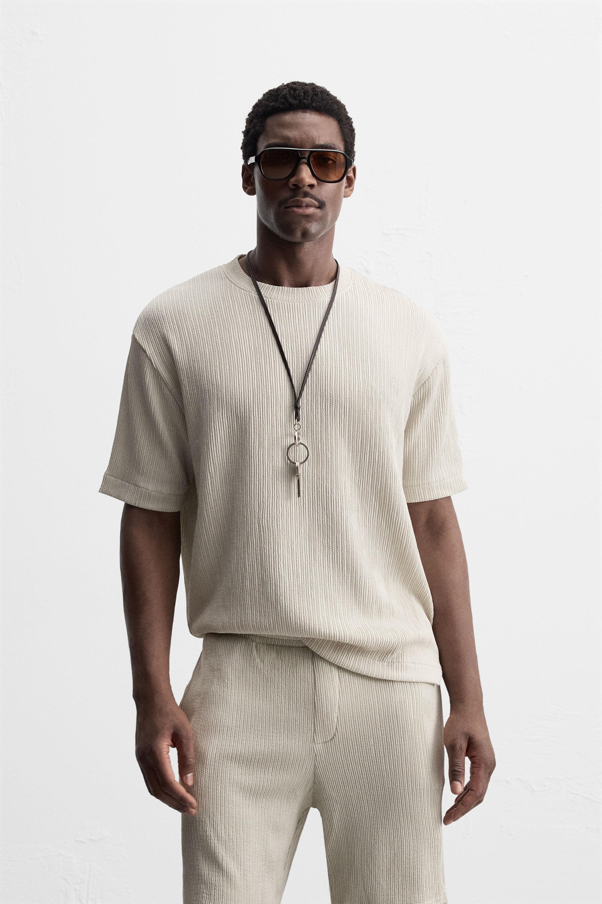 IRREGULAR TEXTURED T-SHIRT - Brown / Taupe | ZARA United States
