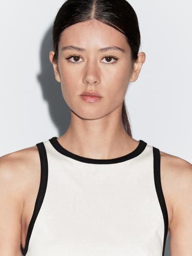Zara 100% cotton halter top with contrast detail - Ecru
