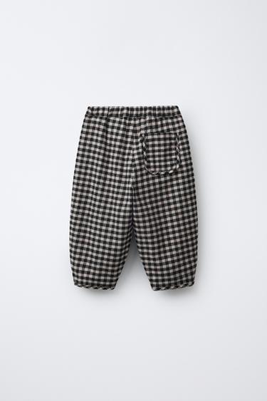 Zara BAGGY GINGHAM PANTS - Black / Ecru