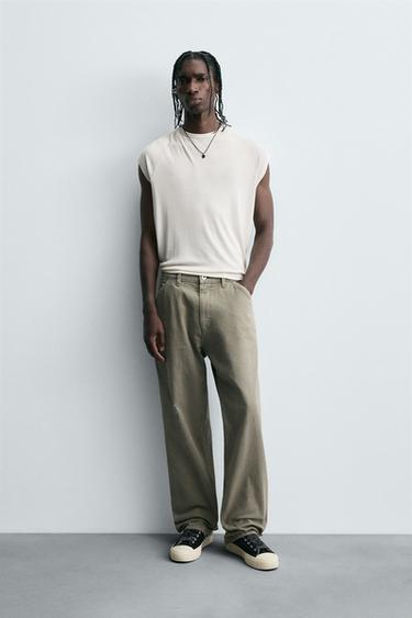 WASHED EFFECT CARPENTER TROUSERS - Light green by Zara