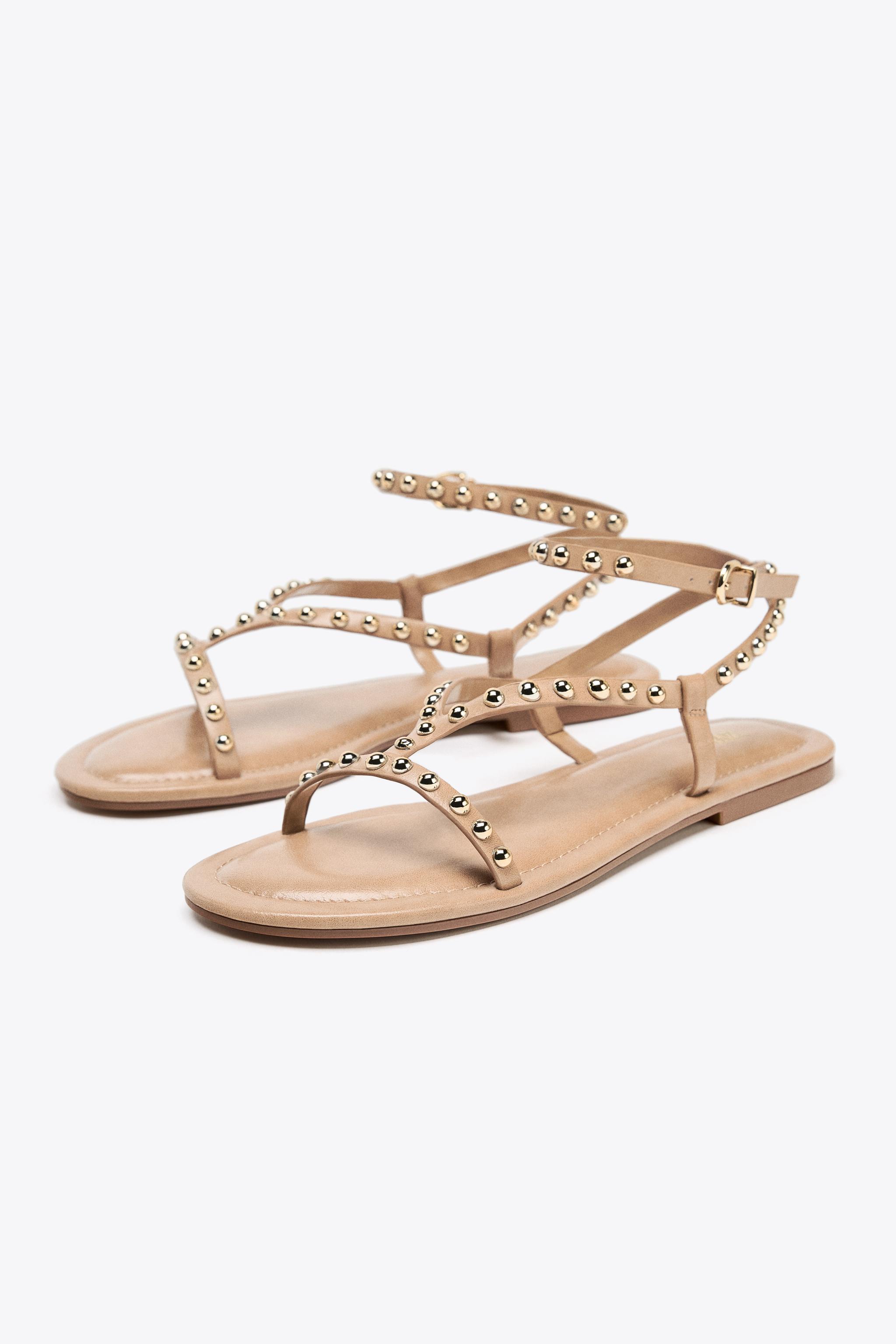 メタルビーズストラップサンダル - ベージュ | ZARA Japan / 日本