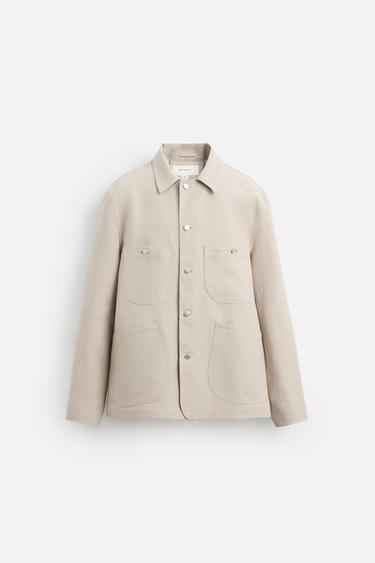 Zara 100% LINEN POCKET JACKET - Sand