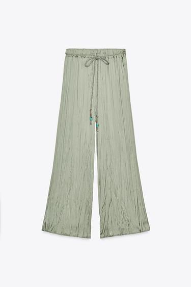 PANTALON SATINÉ CEINTURE LACET - Vert moyen de Zara - Image 5