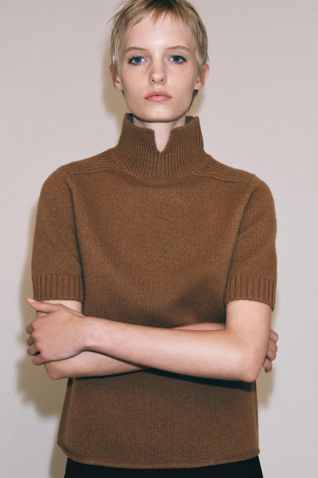 100% WOOL SHORT SLEEVE SWEATER — Brick