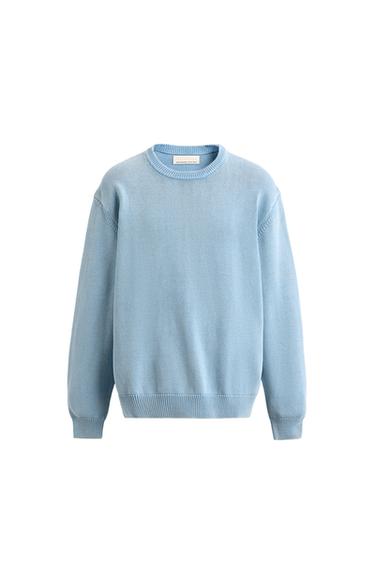 WASHED COTTON TEXTURED JUMPER - Faded sky blue by Zara