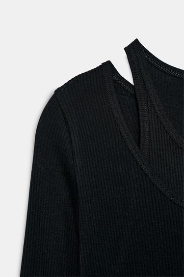 DOUBLE RIBBED T-SHIRT - Black by Zara - Image 7
