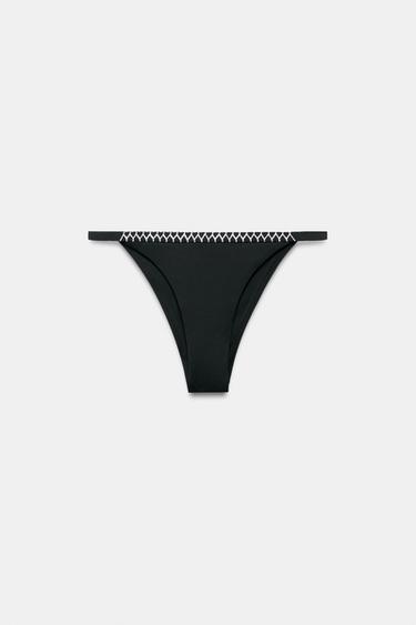 CROCHET CONTRAST BIKINI BOTTOMS - Black by Zara - Image 5