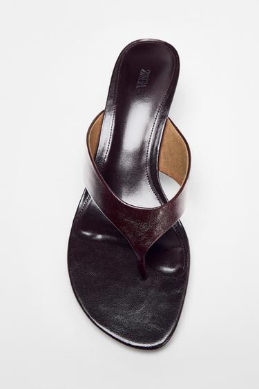 LEATHER MID-HEEL SANDALS - Brown by Zara