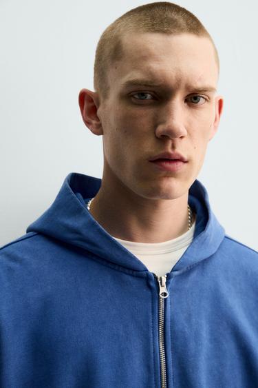 SWEAT DÉLAVÉ ZIPPÉ À CAPUCHE - Bleu / Acier de Zara - Image 5