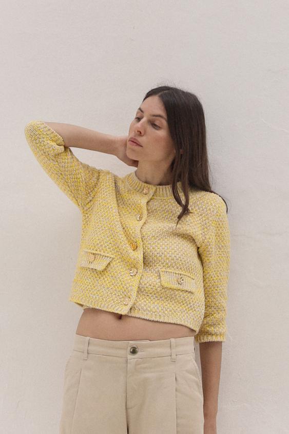 KNIT CARDIGAN WITH ELBOW-LENGTH SLEEVES