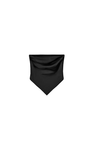 Zara SATIN EFFECT SCARF TOP - Black