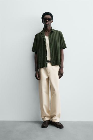 CAMISA RELAXED FIT RAYAS - Verde de Zara - Imagen 0