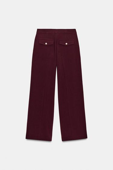 HIGH-WAIST WIDE-LEG TROUSERS - Burgundy by Zara - Image 7