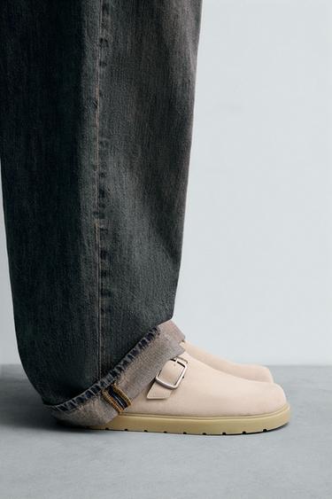 LÆDER-CLOGS MED SPÆNDER - Beige fra Zara - Billede 0