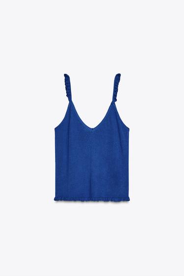 TOP EN MAILLE À BRETELLES ET VOLANTS - Bleu roi de Zara - Image 6
