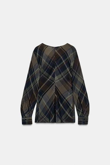 ZW COLLECTION DRAPED CHECK TOP - Blue by Zara