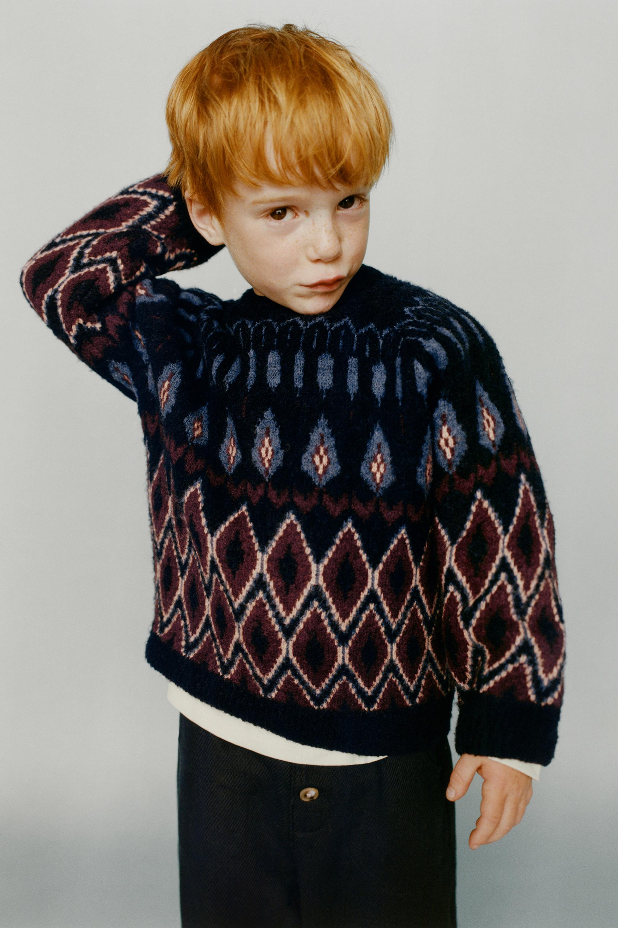 JACQUARD KNIT SWEATER - Brown-Blue | ZARA Canada