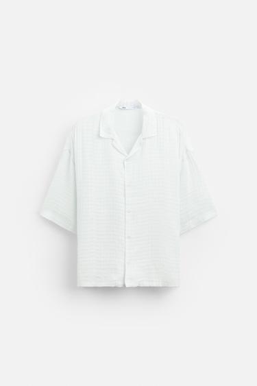 Zara COTTON - VISCOSE STRUCTURED SHIRT - Blue / Gray