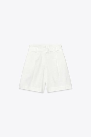 Zara BELTED BERMUDA SHORTS - White