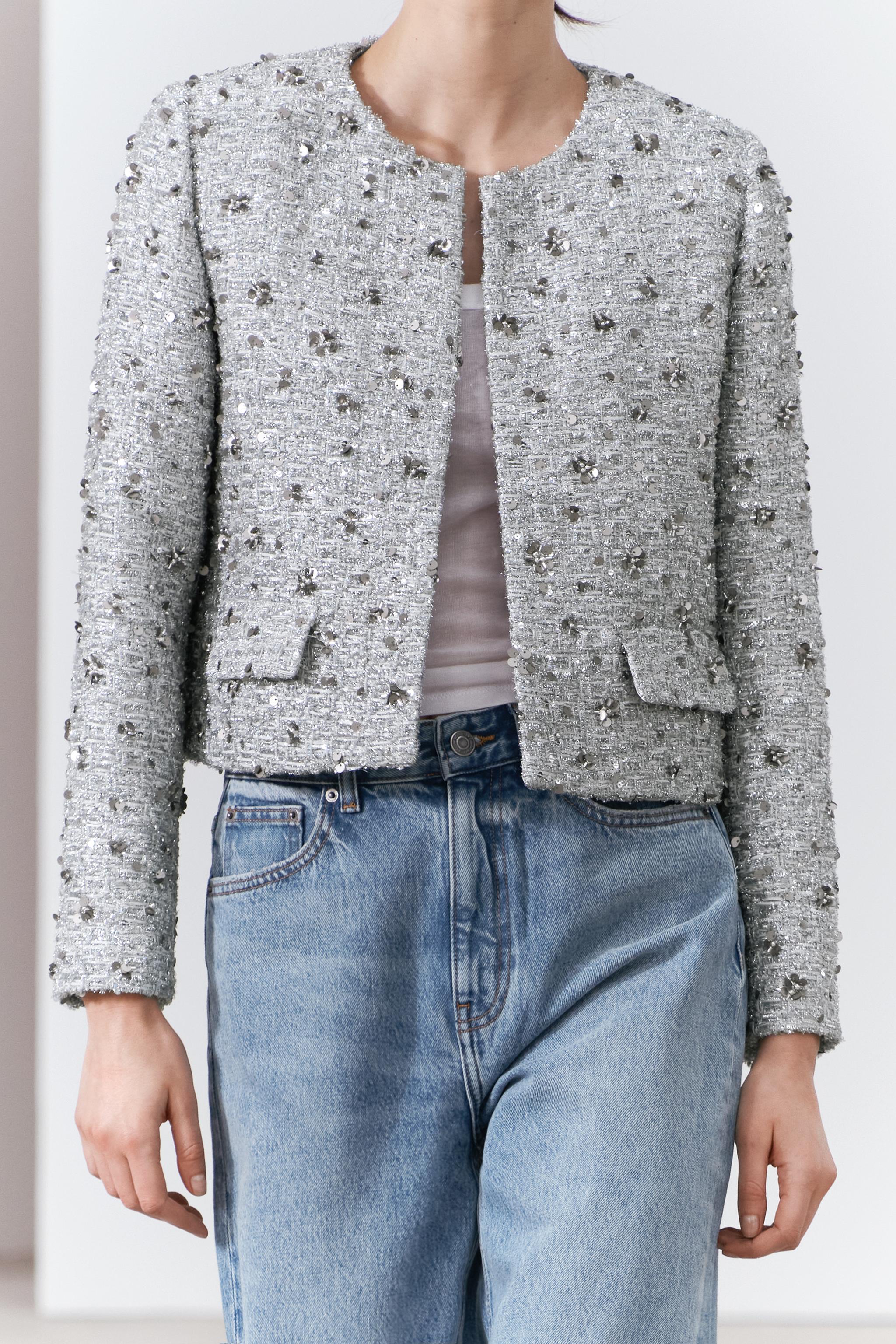 Zara black and hot sale white tweed jacket