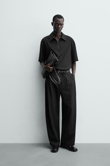 テクニカルジッパーポロシャツブラックZaraのテクニカルジッパーポロシャツ - ブラック 