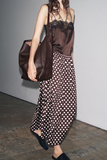ZW COLLECTION POLKA DOT MIDI SKIRT - Burgundy by Zara