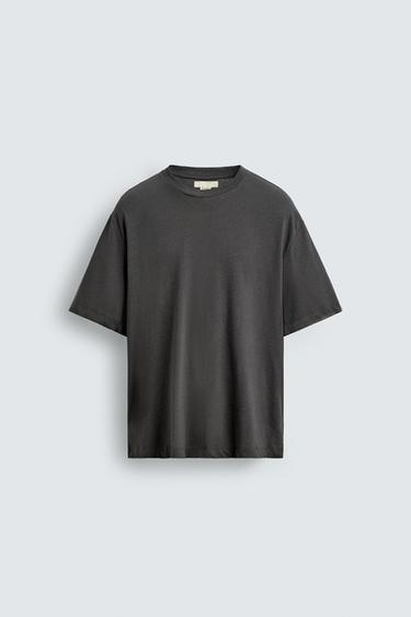 RELAXED FIT COTTON/LINEN T-SHIRT - Dark grey by Zara