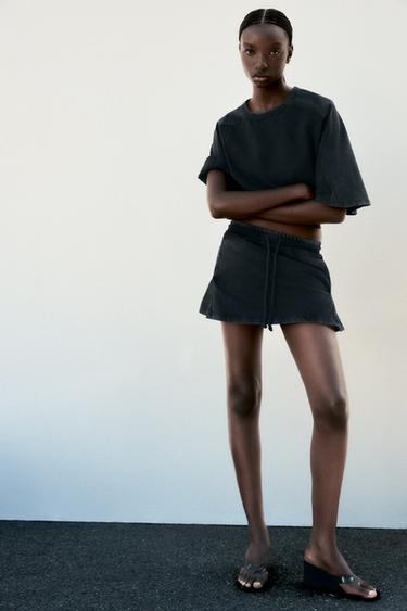 Zara WASHED HEAVY COTTON MINI SKIRT - Black - Image 0