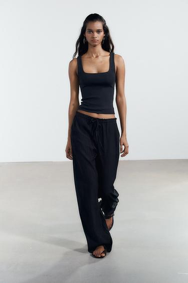 Zara WIDE STRAP TANK TOP - Black - Image 0